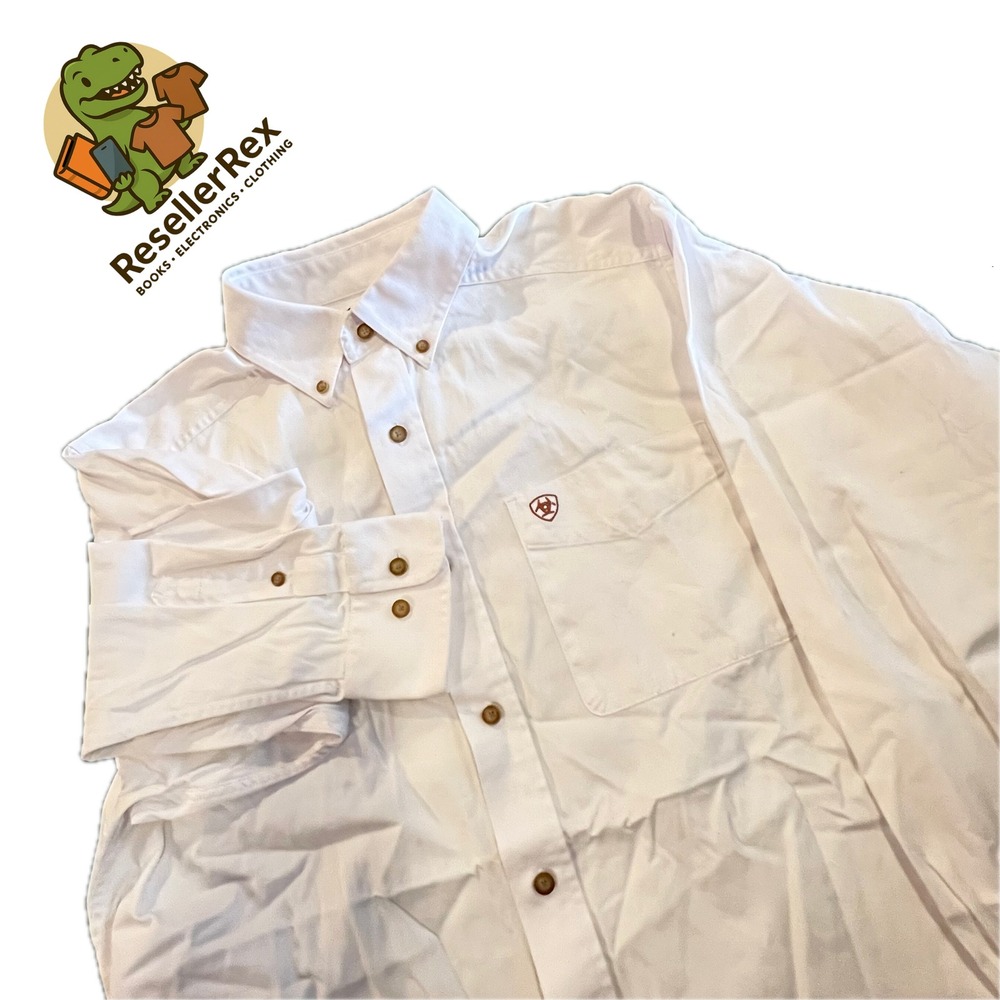 Ariat Button Down Shirt Mens Medium White Excellent Western Long Sleeve Cotton